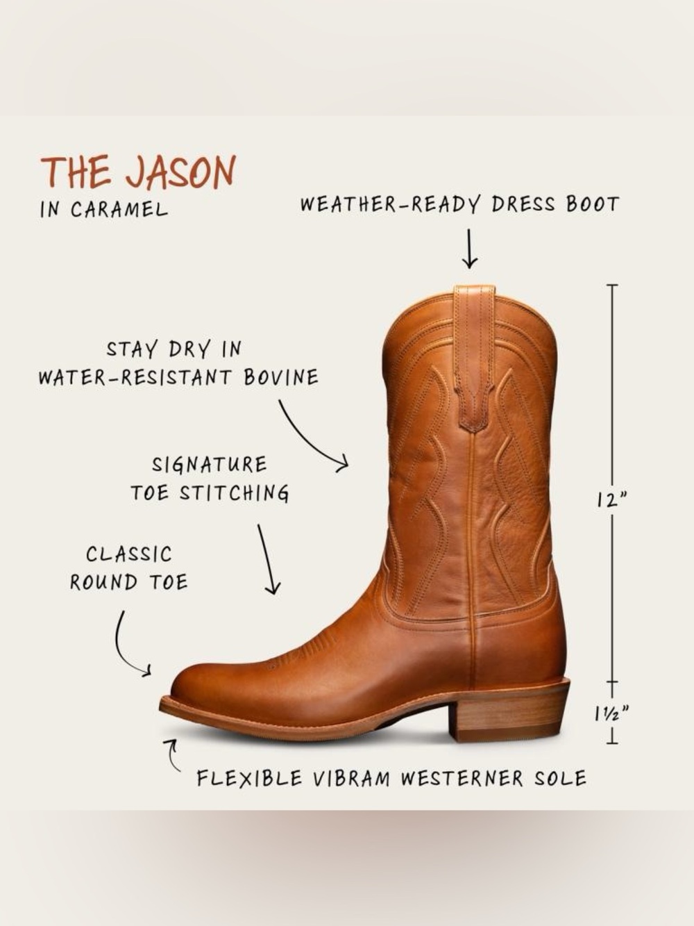 Jason Caramel Men's Western Boots